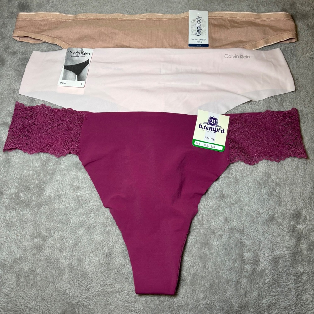 NWT Calvin Klein Gap b.tempt'd Thong Bundle 3pk Size Large Pink Tan Magenta